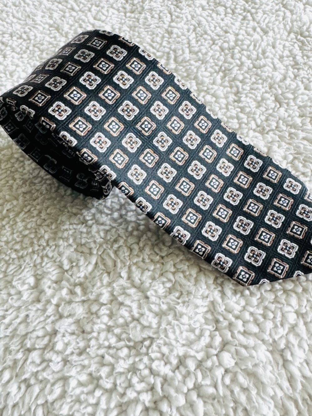 Boss Hugo Boss Black Geometric Silk Tie Made In Italy Designer 60x3 Vintage 90s